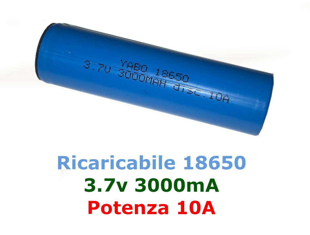 Batteria a Litio 18650 Yabo 3.7V 3.0Ah 3000mhA Max Disc10A Flat - Laser  Electronic Srl